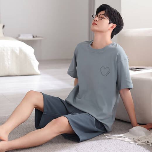 
Catman 100% pure cotton pajamas men's summer short-sleeved suit 5025 new cotton can be worn for boys' home clothes summer 702 L [110-135Jin [Jin equals 0.5 kg]]