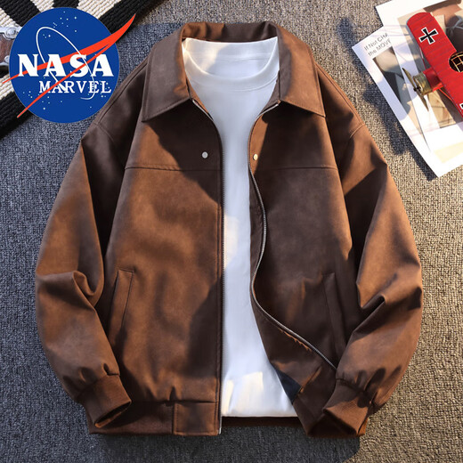 Nasa Marvel Jacke Frühling und Herbst Herren neue Lederjacke Lose lässig vielseitig schwarz grau l