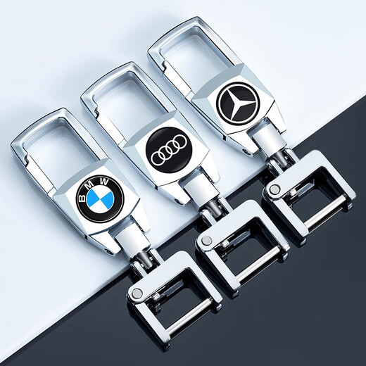 Suitable for BMW, Mercedes-Benz, Audi, Volkswagen, Honda, Toyota, Buick, Haval, Ford, Automobile Home Waist Metal Keychain, Silver Metal Buckle [Giveaway Number Plate + Braided Rope] BMW