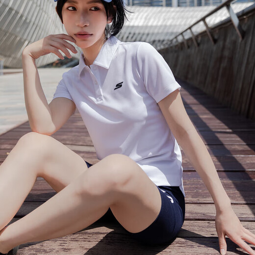 斯凯奇（Skechers）g套装女 运动服跑步健身训练白色POLO衫翻领短袖T恤 直筒裤休闲裤 女两件套/POLO衫+长裤 M