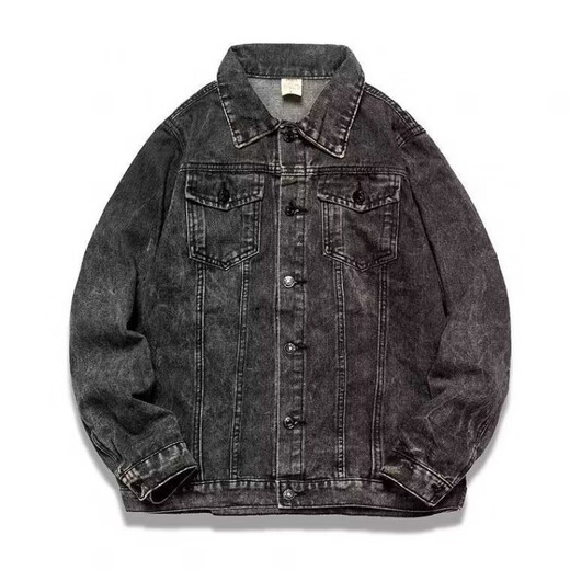 FHHUABD Trendy Brand Retro Jeans Jacke für Männer Frühlings- und Herbst -Druck -Casual -Jacke für Herren Herbst und Winter 2023 Neues Modell 834 Black M 105jin [Jin gleich 0,5 kg] kann unten getragen werden