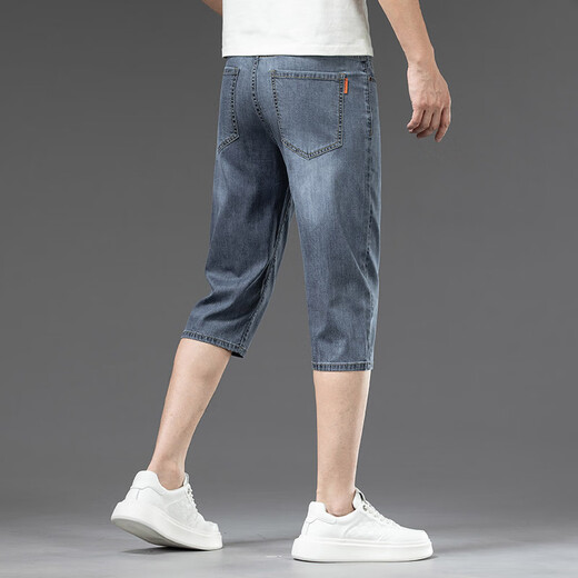 
Woodpecker summer thin Tennis Cropped Denim Shorts Men's Loose Straight Casual and All-match Mid-Pants 2025 New Men's Pants 757# Ice Gray Blue + Ice Gray Blue 38