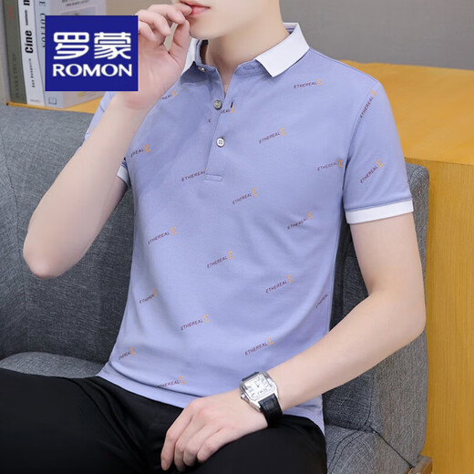 罗蒙（ROMON）夏季翻领短袖t恤男休闲青年带领子上衣服半袖百搭薄款帅气polo衫 黑色 QY679 M 100-120斤