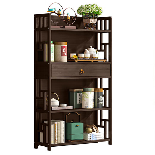 Zhenfu tea rack storage rack multi-layer tea storage cabinet living room small ancient rack tea room tea set rack tea display cabinet brown second floor with drawer 70 long side cabinet no Specifications