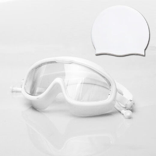 Water Splashing Festival goggles, swimming goggles, eye protection, diving, large frame, children, adults, men and women, waterproof anti-fog swimming goggles, fog-free swimming cap set, swimming set, swimming cap-+ear plugs and nose clip+mirror box, small frame swimming goggles-light black