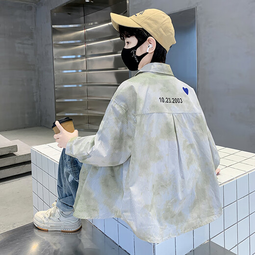 Children's clothing boys' spring shirts 2025 new spring and autumn long-sleeved medium and large children's handsome shirts spring boys' trendy khaki color 150 cm