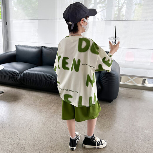 乐班比男童夏季网红炸街套装2025新款中大童儿童夏款帅气男孩时髦夏装潮 黄色 150 (建议身高145CM)
