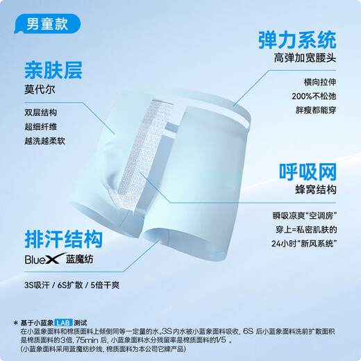 Little Blue Elephant Yuanqi Little Whirlwind Children's Perspiration-wicking Underwear Boys Boxer 7A Antibacterial Breathable Unclamped PP Light Gray/Maca Blue/Graphite Blue (Boys) 3 Pairs 110