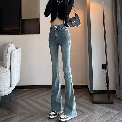 Jeans nostálgicos retro estadounidenses ziweiqi para mujeres en verano, cintura alta, ajuste delgado delgado y versátil, pantalones de herradura pequeños, negro 16833 s, recomendado 80-98 Jin [Jin equivale a 0.5 kg]