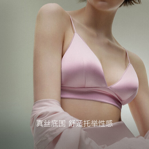 ubras轻奢系列桑蚕丝网纱内衣女法式性感轻薄透气真丝文胸罩套装 简约三角杯-涟漪蓝色 L 80A /B