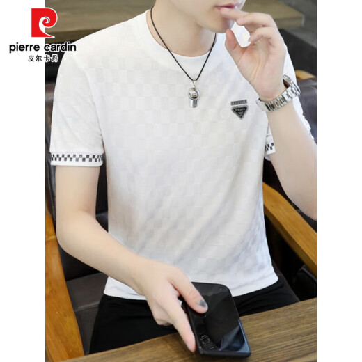 
Pier Cardin summer men's ice silk short-sleeved T-shirt slim half-sleeved quick-drying T-shirt thin high elastic trendy handsome top [two-piece] 890 white + 698 black 5XL 190-210Jin [Jin equals 0.5 kg]