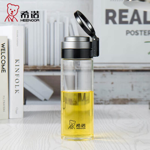 希诺（HEENOOR）玻璃杯经典带提环单层大容量便携旅行水杯加厚男士过滤泡茶杯 6076--便携提环 695ml