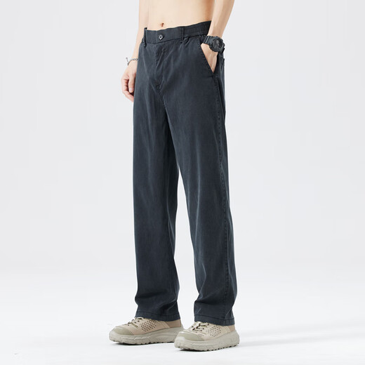 
Queli Tiansi denim casual pants for men's summer thin loose straight pants for men's drooping ice silk trousers new men's pants TMYC-1048-Black XL