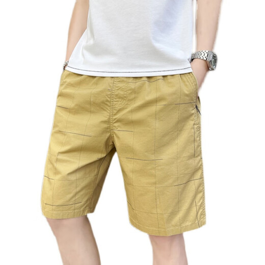 Dynamic North (DYNAMIC NORTH) brand men's men's five-point pants pure cotton summer thin trendy versatile shorts loose plaid beach mid-size pants yellow (2687) XL (recommended 100-125 Jin [Jin equals 0.5 kg])
