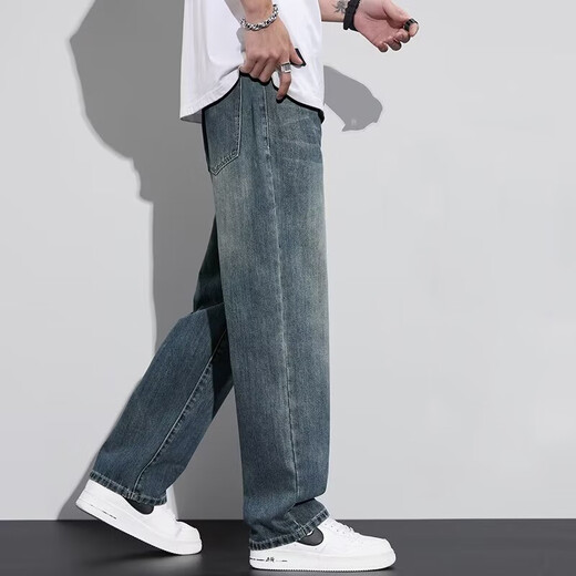 Bai Mingchen Jeans Herren American Street Waschen Old Fashion Marke Summer New Lose Wide Bein Straight Casual Long Hosen Herren Blue L [Vorgeschlagen 105-125jin [Jin gleich 0,5 kg]]]