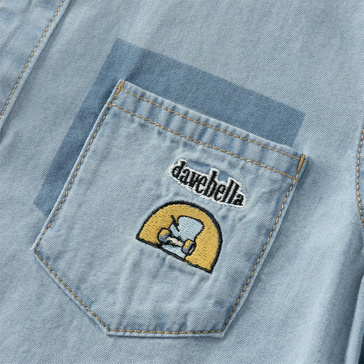 DAVE&BELLA medium and large children's denim shirt summer new style boys short-sleeved thin shirt casual children's top little boy clothes denim blue ready stock 120 cm (recommended height 110-120cm)