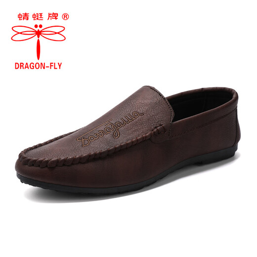蜻蜓牌夏季新款男乐福鞋2025驾车休闲皮鞋软底一脚蹬男潮流街拍网红鞋子 D838黑色 42