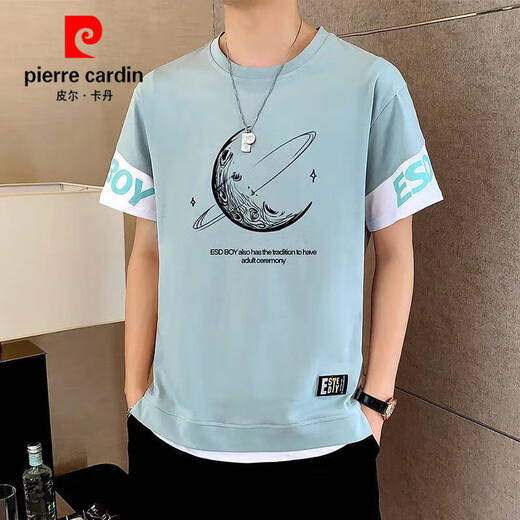 Pierre Cardin Camiseta de manga corta Hombres 2025 Summer Fino Round Round Neck Top Casual Malyved Top 9196 Negro 3xl (aproximadamente 160-180 Jin [Jin iguala 0.5 kg] portátil)