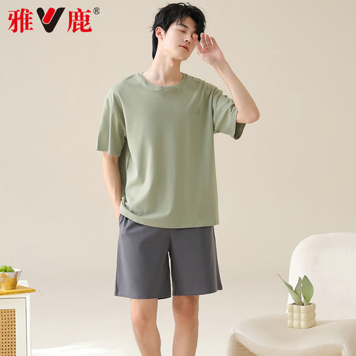 雅鹿男士睡衣男纯棉夏季薄款短袖全棉可外穿休闲大码男生家居服套装 42M13601 3XL 【推荐体重160-180斤】