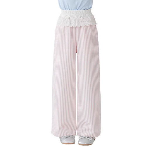 
moonkids girls summer pants children 2025 new summer dress striped wide-leg pants girls casual sweatpants lace straight pants two-pair [15292 pink + 15277 blue] 110 cm