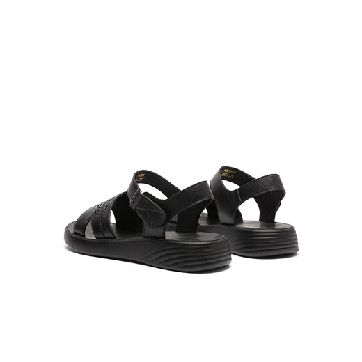 红蜻蜓妈妈凉鞋2025夏季老年牛皮舒适防滑软底女凉鞋WJK25885 黑色 36