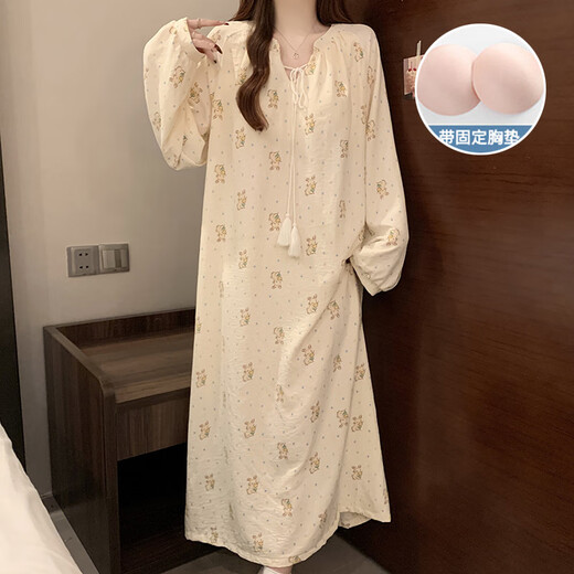 COLORFUL GEMS Yunduo cotton pajamas for women with breast pad spring and autumn loose large size home clothing JDX-6621 185 XXL