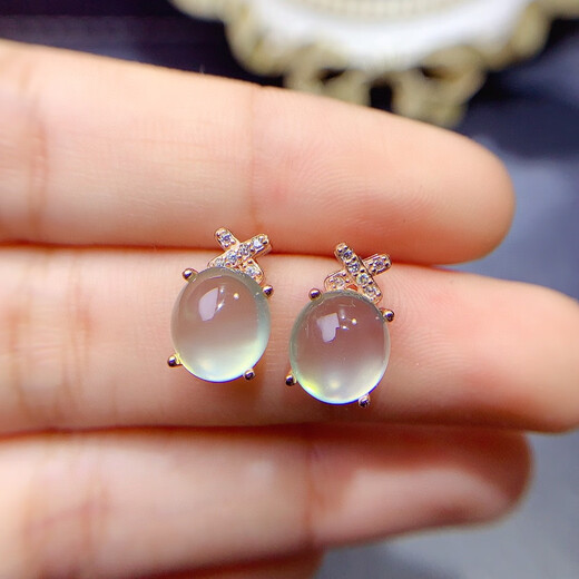 Shien Natural Prehnite Earrings 925 Silver Inlaid Luxurious Design Earrings with Certificate Gift