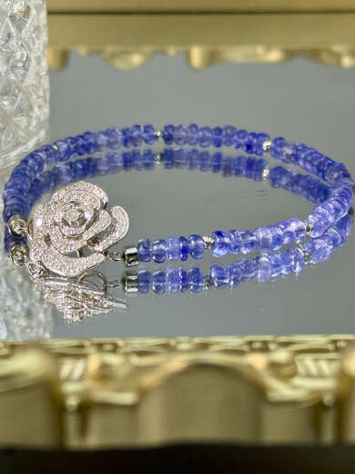 Guran natural tanzanite string, translucent and sparkling, born for romance, 18K gold tanzanite double buckle bead string necklace bracelet, double buckle bracelet