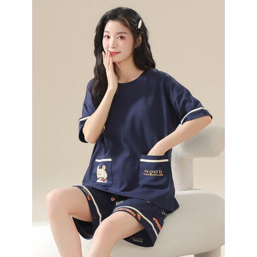 帕兰朵睡衣女2025新款夏季棉质短袖短裤大码200斤胖MM可外穿薄家居服套 PK3519 XL