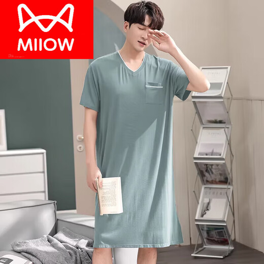 Catman (MiiOW) men's one-piece pajamas men's summer ice silk nightgown modal yukata long nightgown adult bathrobe sexy 844 black L [Suggest 100 140Jin [Jin equals 0.5 kg]]