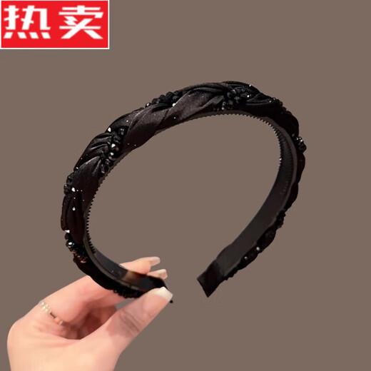 SNQP rhinestone high-end exquisite high skull headband for women 2025 new style headband style face wash hairpin headwear A2-4-3 black rhinestone twist headband