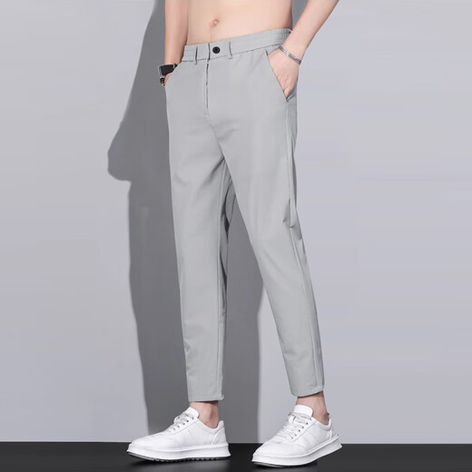 
Woodpecker Cropped Pants Men's Summer Ice Silk Thin Slim Small Foot Straight Pants Men's 2025 Summer New Style Casual Pants 9905 Khaki + 9905 Light Gray 30