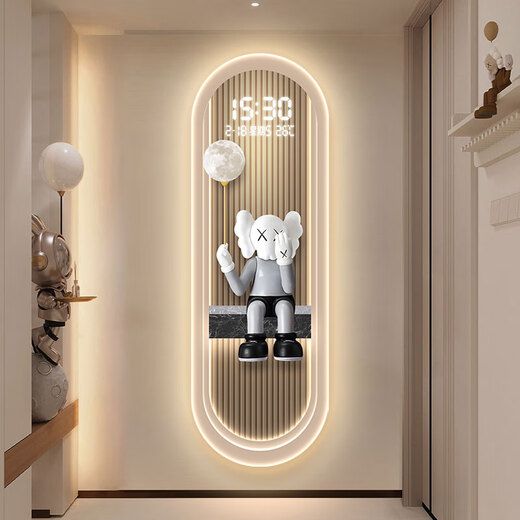 Modernes Licht Luxus Wohnzimmer Perpetual Kalender Elektronische Wanduhr 2025 Neue High-End-Sense-Uhr Veranda Vertikaler Streifen Dekorative Mallampe 14699 [mit digitalem Display Stummschaltung 70*210 cmled Lampen-Lampen-Fernbedienungsmodell [Digital Display