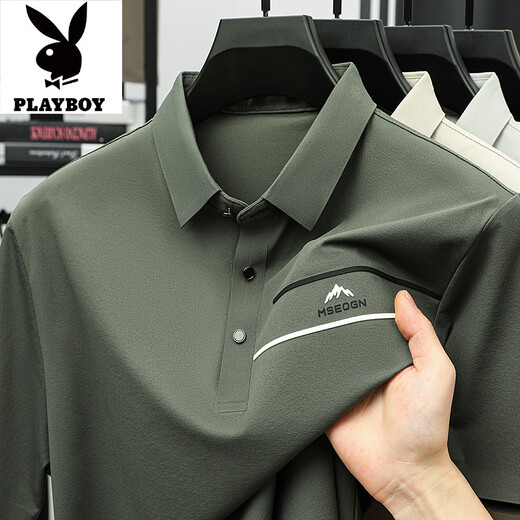 Playboy Camiseta de manga corta de seda helada sin costuras para hombre, novedad de verano, POLO informal holgado de negocios con solapa, ropa para papá