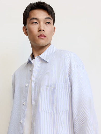 
TRENDIANO Cool and breathable Tianshi cotton stripe long-sleeved shirt men's shirt blue and white stripe M