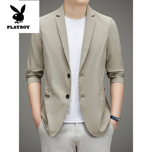 花花公子（PLAYBOY）冰丝西服男士夏季新款休闲西服西装轻薄单西防晒上衣百搭外套 黑色 2XL 185