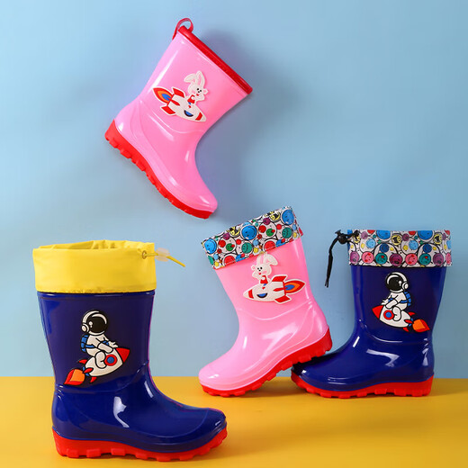 Nouvelles bottes de pluie pour enfants pour garçons tube à tube étanche Bottes de pluie pour les chaussures en caoutchouc moyen et grandes enfants pour filles astronaute plus bottes d'eau en velours [M13-Dark] Style sans bord 17 [longueur intérieure 17cm]