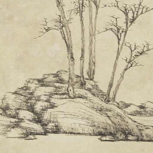 Die alte Landschaftsmalerei Schriftrolle der Herbstflucht des Yuan Nizan Fischerdorfes, der chinesischen Gemälde von Literaten, Kalligraphie und Gemälden, antik