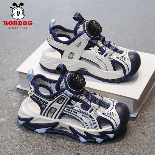 BOBDOG Children's Sports Sandals Boys' Shoes 2025 Summer New Youth Shoes Non-Slip Baotou Girls' Beach Shoes LY920K Black Blue 36 Shoe Inner Length 23cm