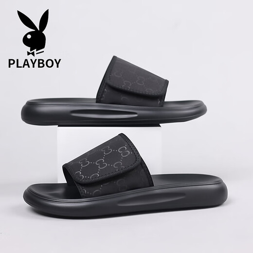 Chanclas Playboy 2025, novedad de verano, zapatos de playa para exteriores ajustables con Velcro antideslizantes informales para hombre, sandalias negras 6189 40