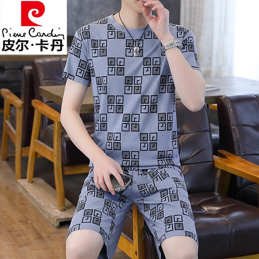 Pierre Cardin Casual Sports Suit de la moda de moda para hombres Sail de seda de seda de altura corta Camiseta de manga corta ropa para hombres un juego con hermosos pantalones cortos set 963 negros M 90-105Jin [Jin iguala 0.5 kg]
