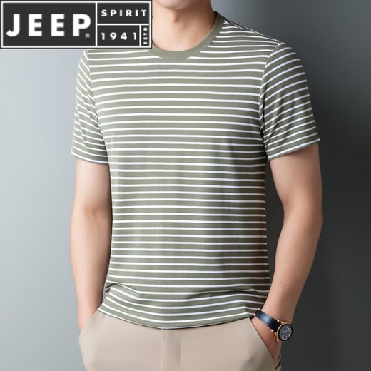JEEP SPIRIT夏季加肥加大码胖子海魂衫短袖T恤男士中老年宽松蓝白条纹海军衫 9866蓝色 XL 180