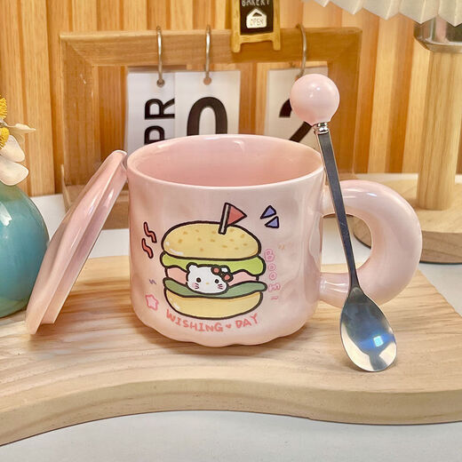 Cute Fufu Birthday Cake Mug Ceramic Cup with Covered Spoon as a Beautiful and Meaningful Birthday Gift for Girls Gift Box Cheese Cup + Cover + Spoon 1 Piece 350ml