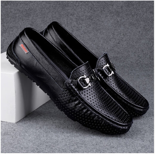 Le prince Yierkang porte 2025 Chaussures de bonnet en cuir authentique pour hommes pour le printemps nouvelles chaussures paresseuses décontractées avec un pied pour conduire les chaussures de voiture en cuir britannique wenzhou chaussures en cuir noir 9905 trous 42