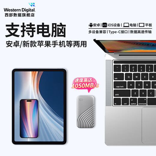 西部数据（WD） NVMe 移动固态硬盘（PSSD）My Passport随行SSD type-c接口 1050MB/s 星河银-(传输速度1050MB/s） 2TB( 官方标配)