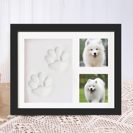 Pet paw print commemorative photo frame cat and dog ink pad colorful hand and foot print diy souvenir stamp pad seal photo hand and foot print photo frame (white) + ink pad gift box