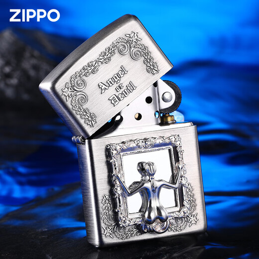 ZIPPO打火机zippo正版纯银天使与魔鬼复古男士煤油火机官方 纯银镜框镜中人-单机  DY9902TZ