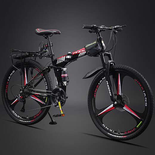 Phoenix (Phoenix) folding mountain bike for men and women, adult students, youth bicycles, double shock-absorbing disc brakes, lightweight variable speed folding bike, black and red spoked wheels/display transmission/three sets of full bearings, 24-speed high configuration - 26 inches (height 160-185CM)