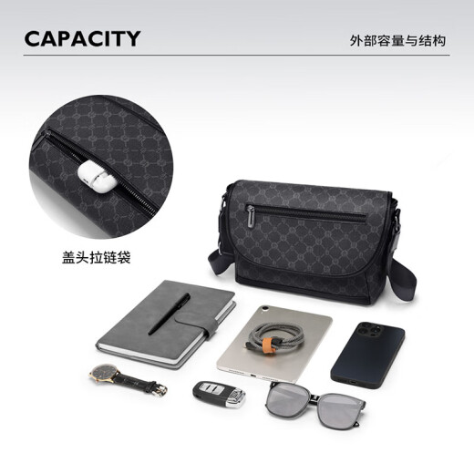 Golf (GOLF) crossbody bag men's printed shoulder bag men's business multi-layer iPad mobile phone bag water-proof commuting men's shoulder bag fog black