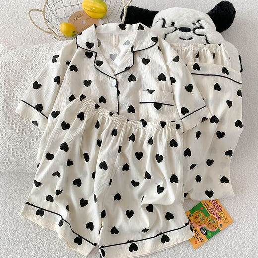 Gemas coloridas amor negro pijama de manga corta para mujeres en verano ropa de tres piezas para ropa para usar Z9905 170 m [80-100Jin [Jin iguala 0.5 kg]]]